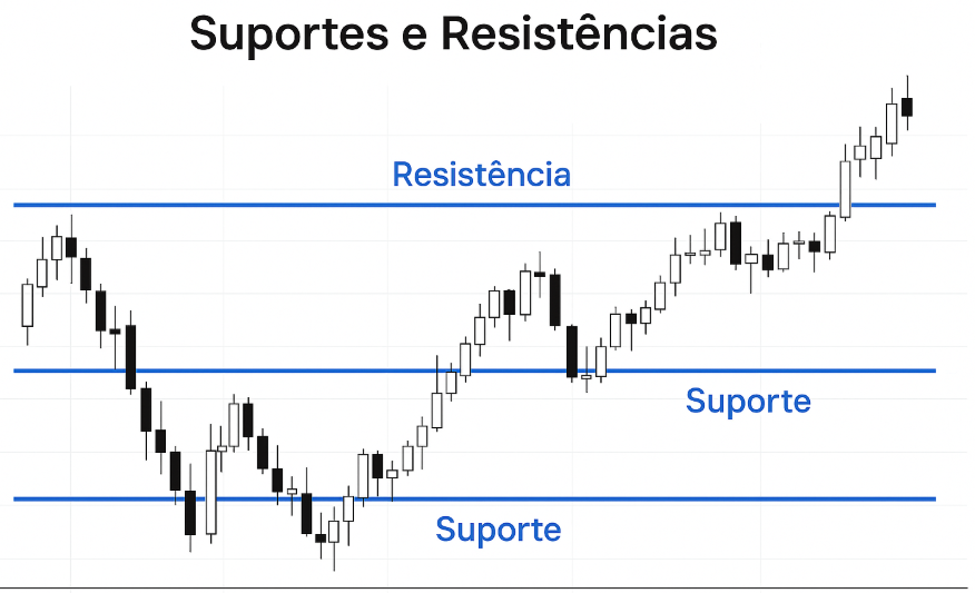 Gráfico mostrando zona de suporte e resistência com troca de polaridade.